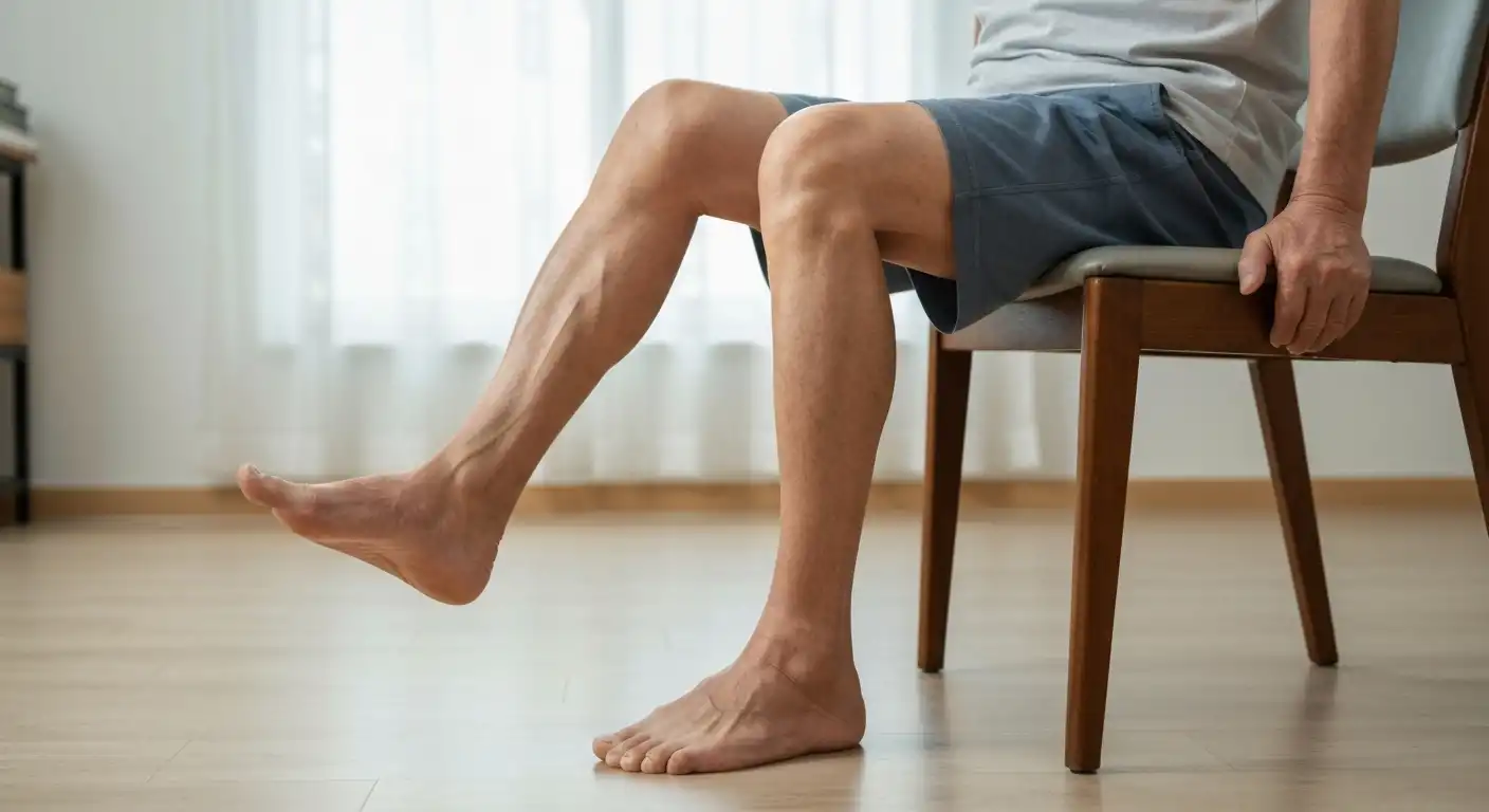 노년기 낙상 예방 하체 근력 운동으로 까치발 드는 노인