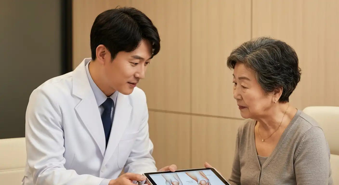 노인 무릎관절증 수술비 지원 상담 받는 모습