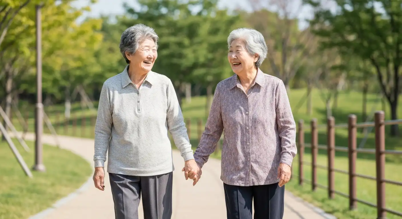 노인 무릎관절증 수술비 지원 후 행복하게 걷는 부부