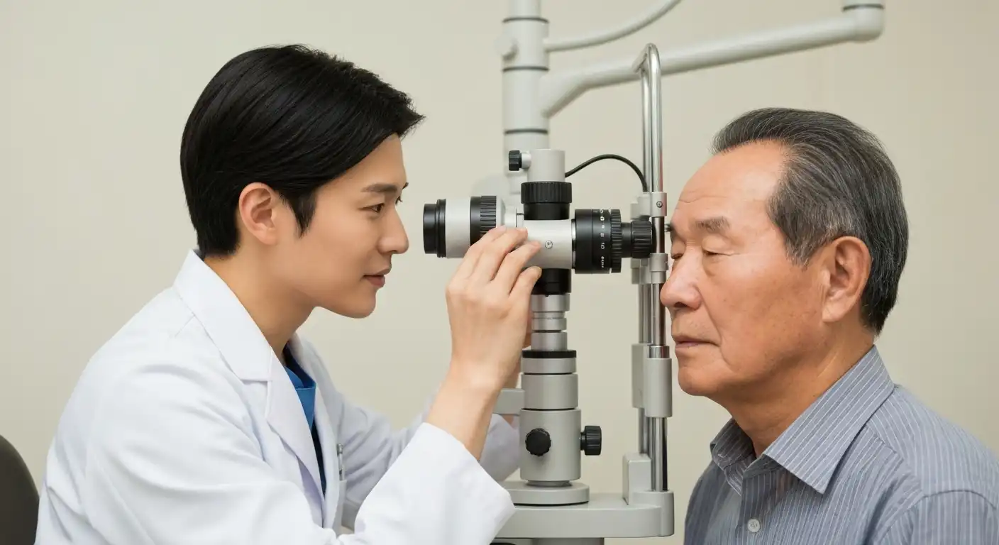 안검진 지원을 통해 시력을 검사받는 어르신