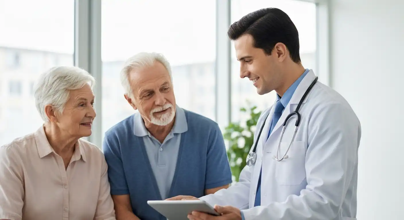 노인 요실금 치료비 지원 상담을 받는 한국인 노부부