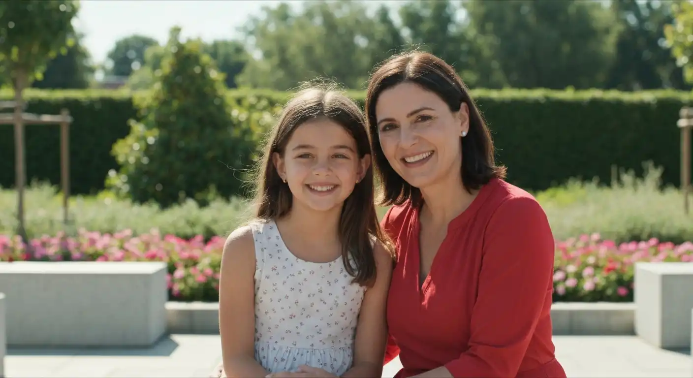 안전한 환경에서 미소 짓는 실종노인 발생예방 및 찾기 사업을 상징하는 한국인 노년 여성과 딸