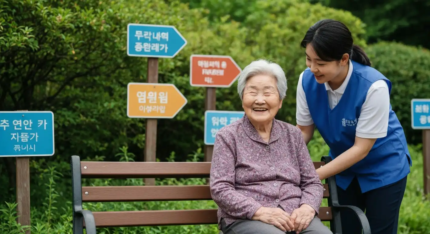 치매안심마을 조성 사업을 통해 편안하게 쉬고 있는 한국인 어르신과 봉사자