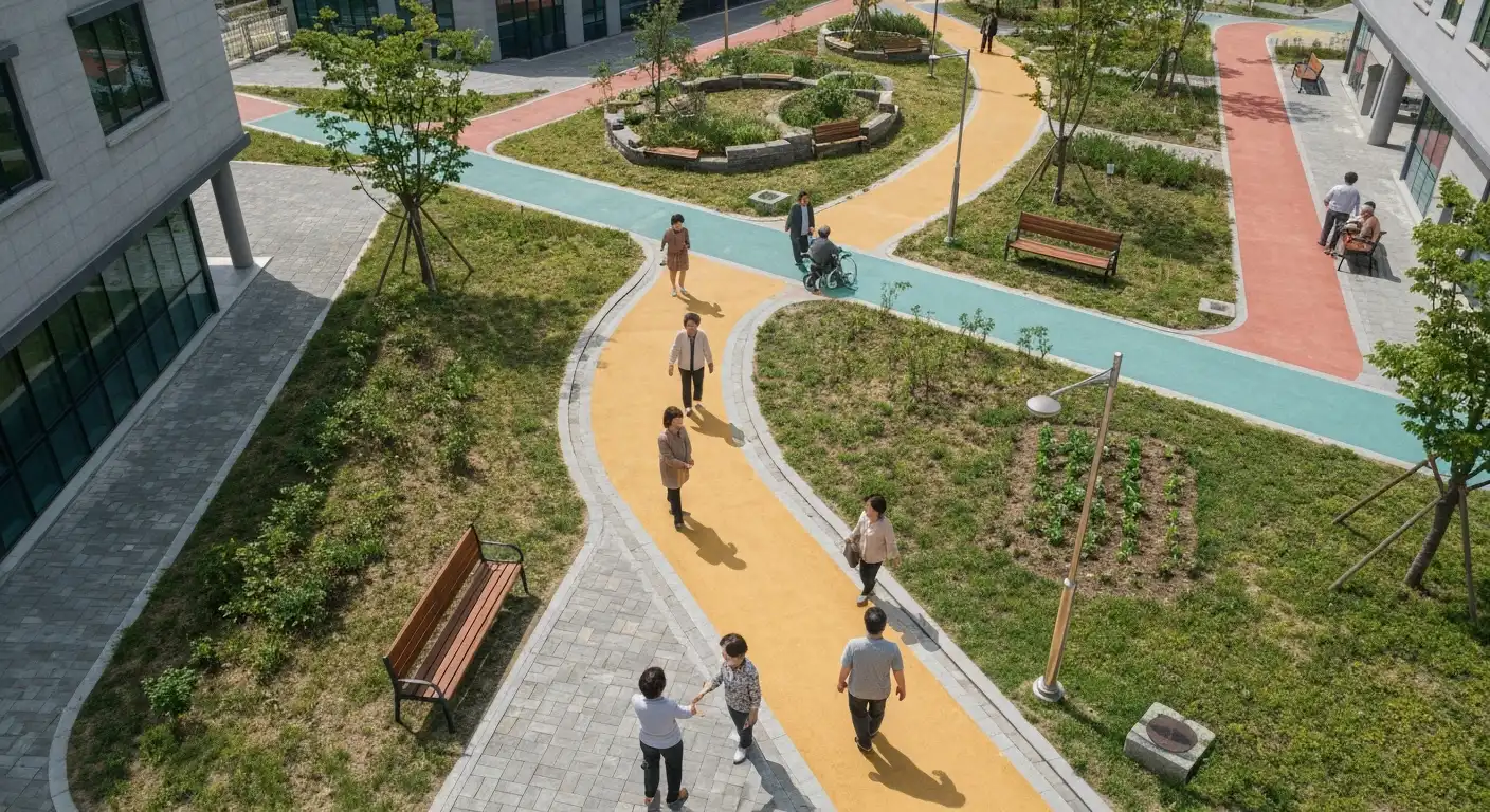 치매안심마을 조성 사업의 일환으로 잘 정비된 한국의 마을 전경