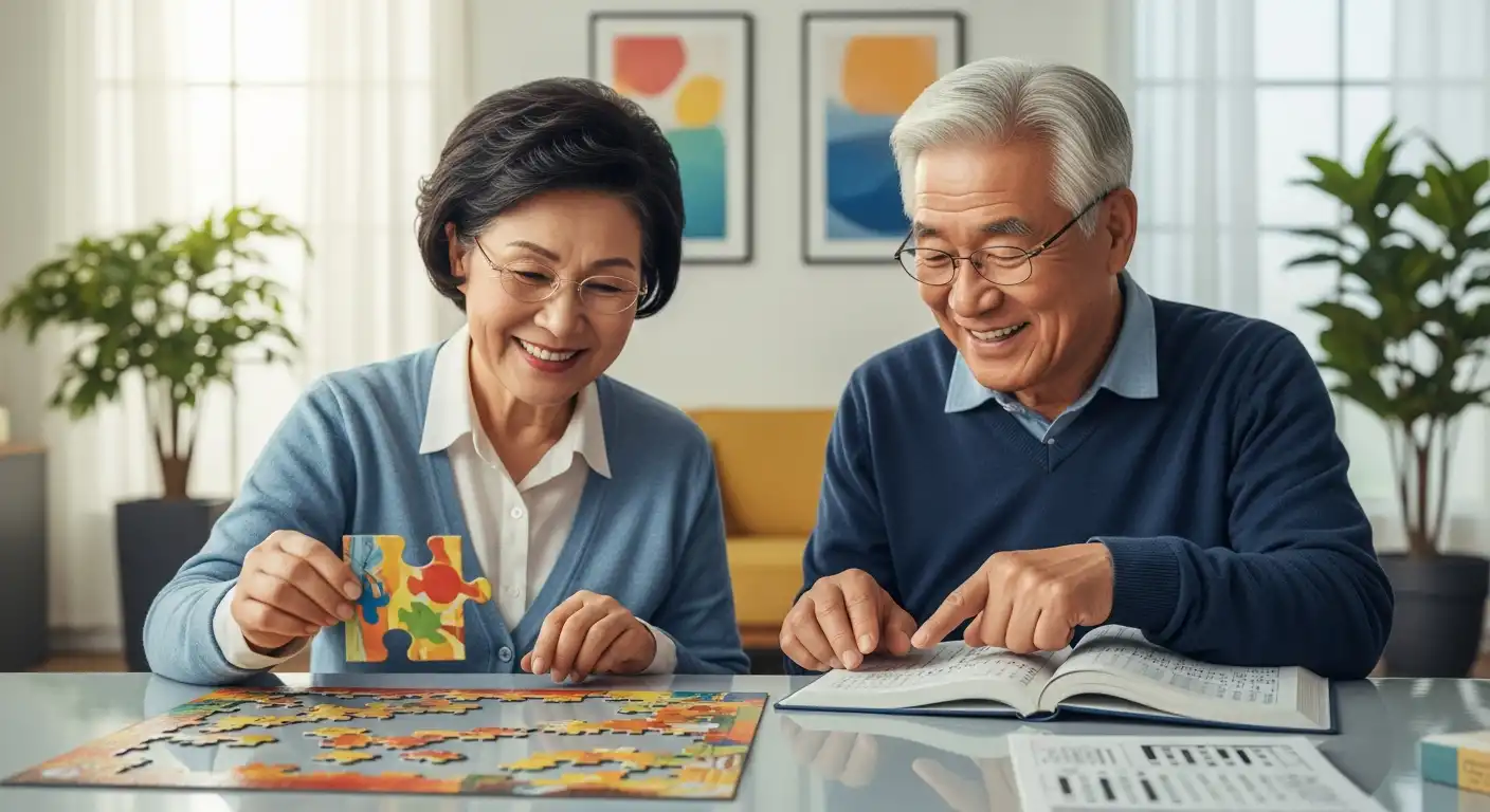 치매 예방 훈련으로 뇌 건강을 지키는 아시아인 노년 부부