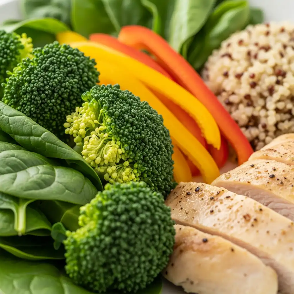 신선한 채소와 통곡물로 가득 찬 건강한 당뇨병 식단 이미지