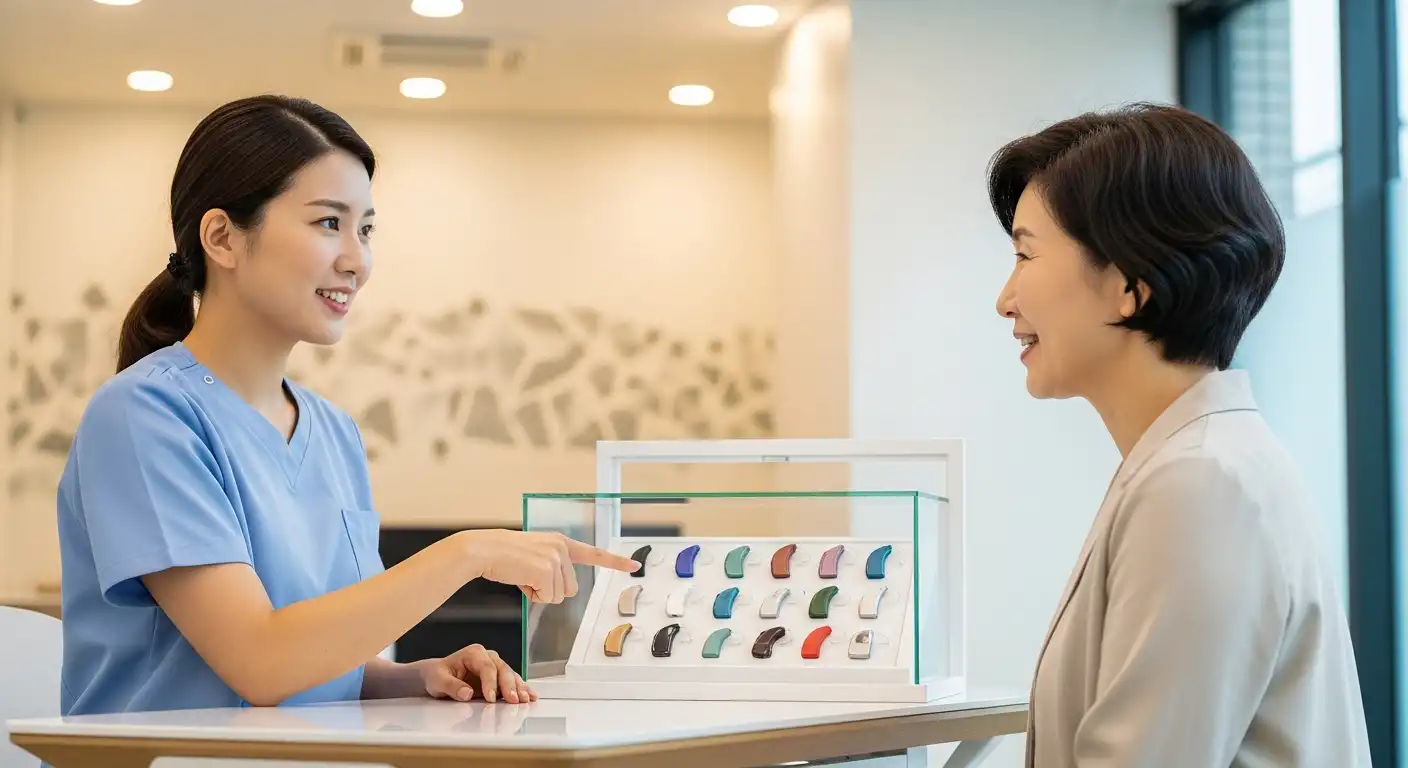 청력 저하, 이젠 고민 끝! 보청기 선택 가이드 7단계로 삶의 질 높이기! 👂✨ 2 청력 저하 보청기 상담을 받는 아시아인 여성의 모습