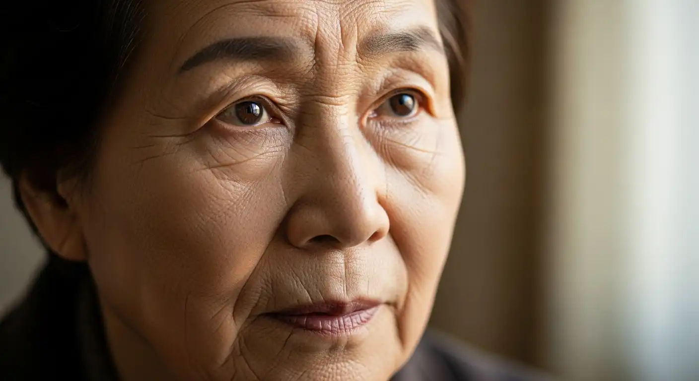 걱정스러운 얼굴로 복지 혜택에 대해 이야기하는 아시아계 노인