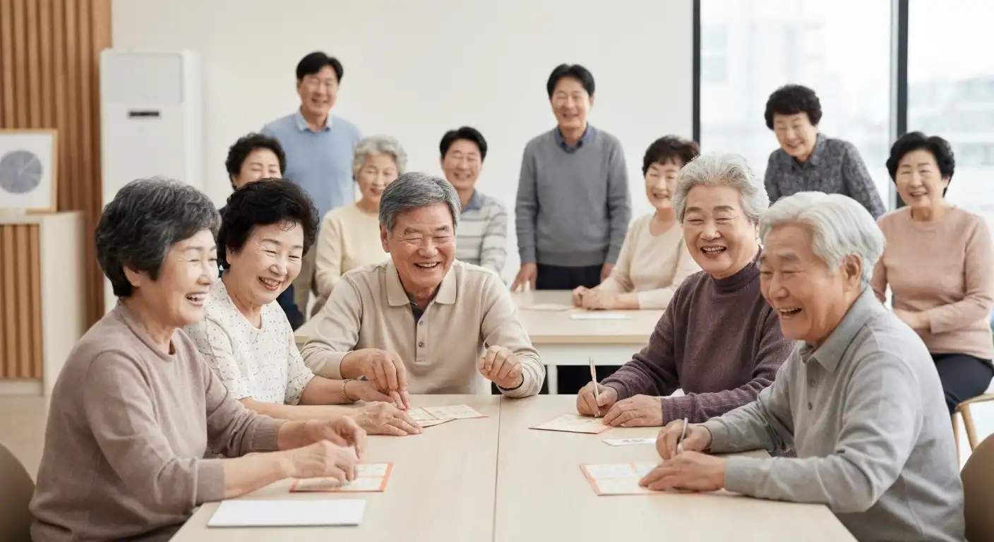 치매안심센터에서 인지강화 프로그램에 참여하는 한국인 노인들