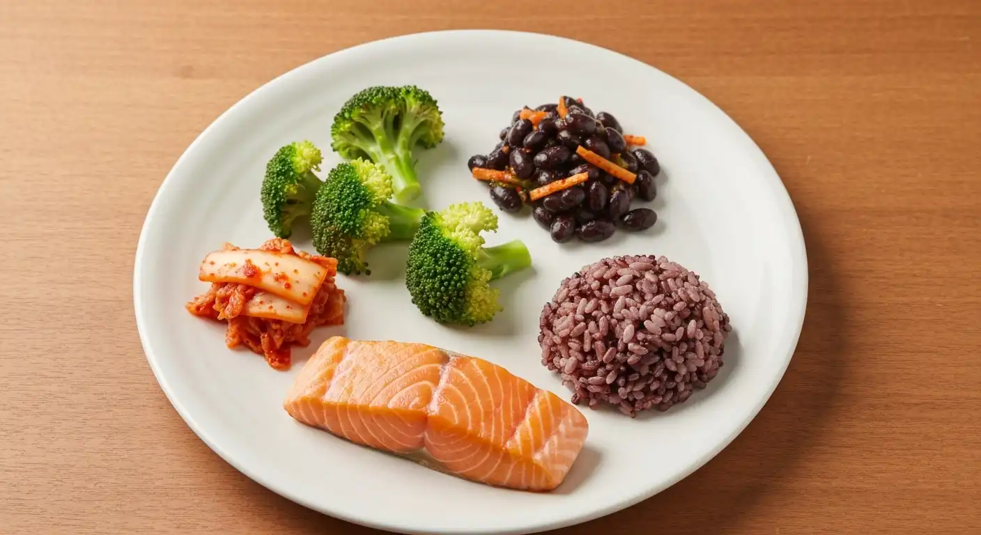 골다공증에 좋은 음식이 포함된 균형 잡힌 한국식 식사