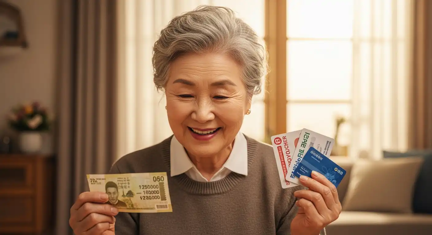 노인 빈곤 해소, 2025년 <b>기초생활수급 노인 생계급여 지급</b>! 꼭 알아야 할 5가지 핵심 변화 💡 3 다양한 복지 혜택을 누리는 밝은 표정의 한국인 노인 여성