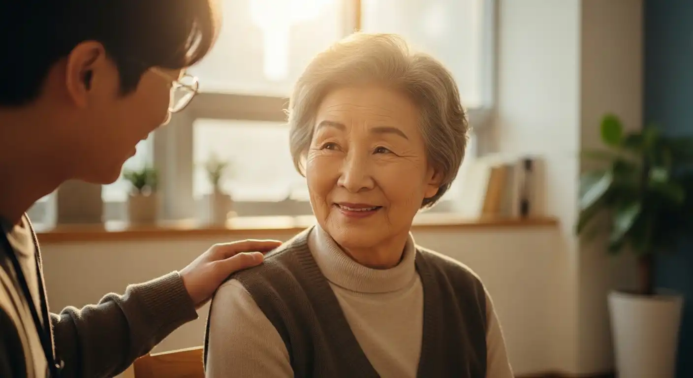 긴급복지지원 상담을 받는 나이 든 한국인 여성