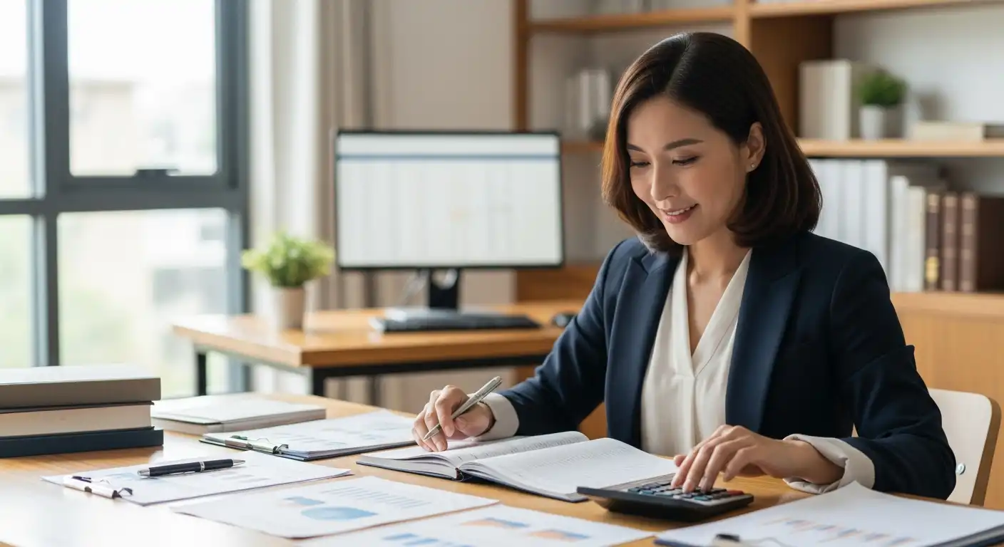국민연금 분할연금 제도로 노후 재정을 계산하는 한국인 여성