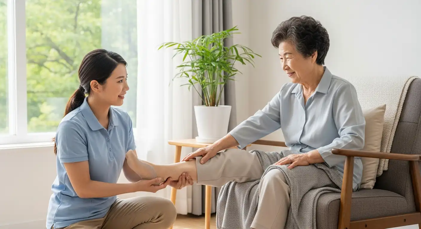 방문요양 서비스를 통해 신체 활동을 돕는 한국인 요양보호사