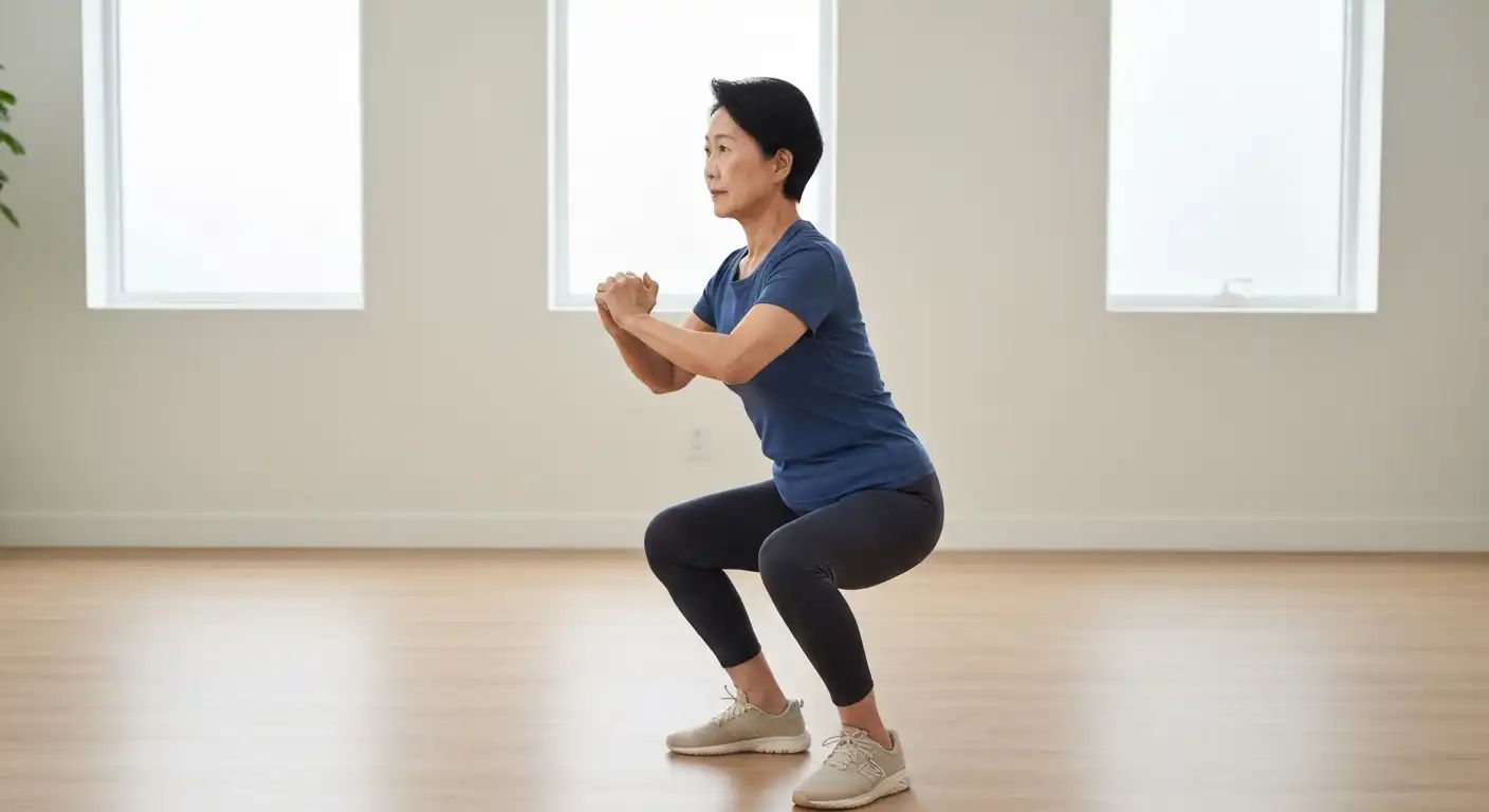 무릎 부담을 줄이는 미니 와이드 시니어 맞춤 스쿼트 자세