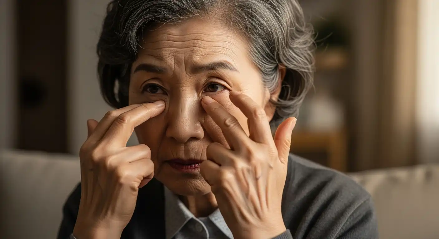 시니어 눈 건강을 걱정하는 어르신의 모습