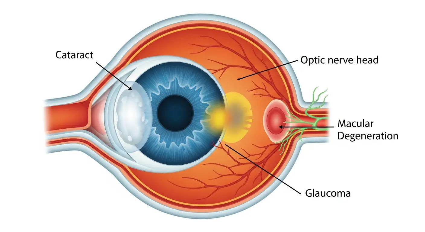 노인성 안질환을 보여주는 눈의 해부도