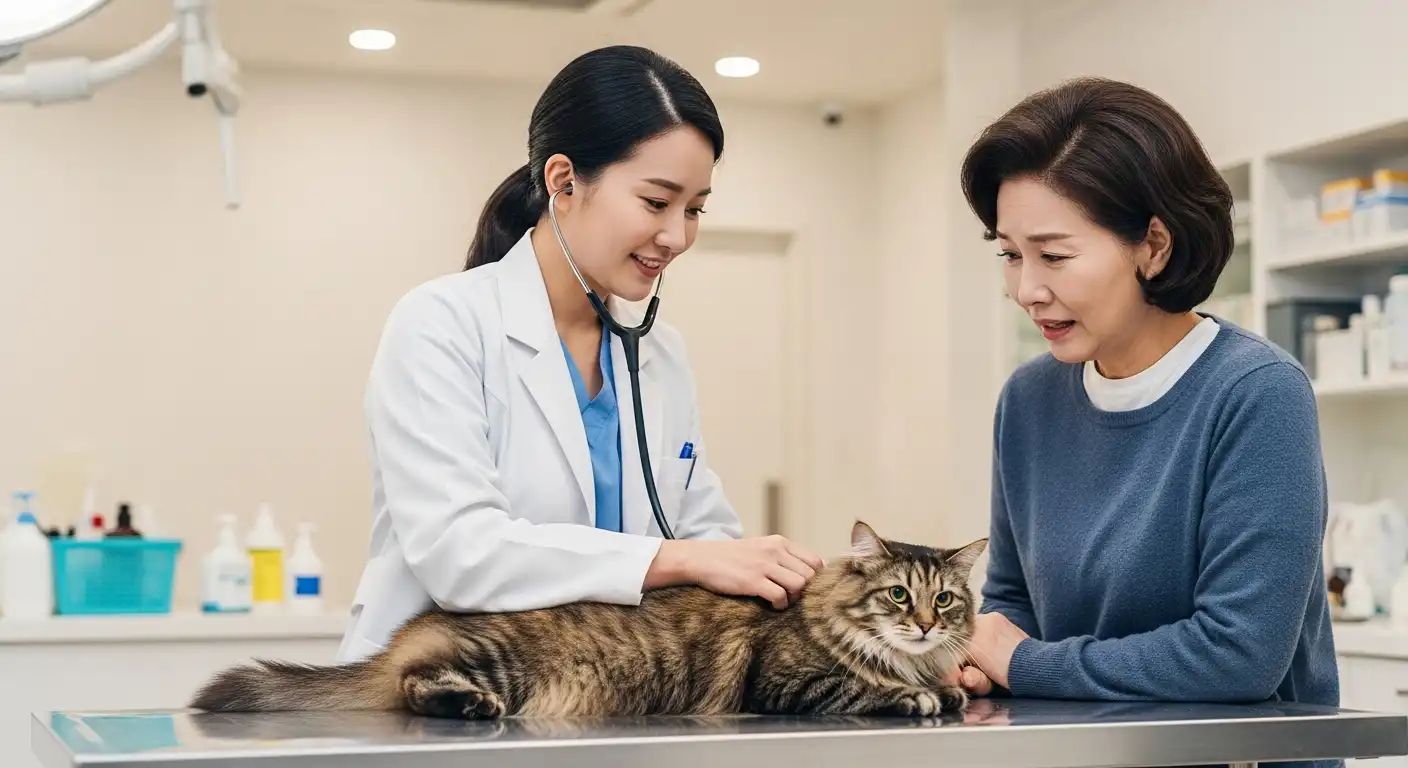 시니어 반려동물 정서 건강에 대한 전문가 조언을 듣는 보호자